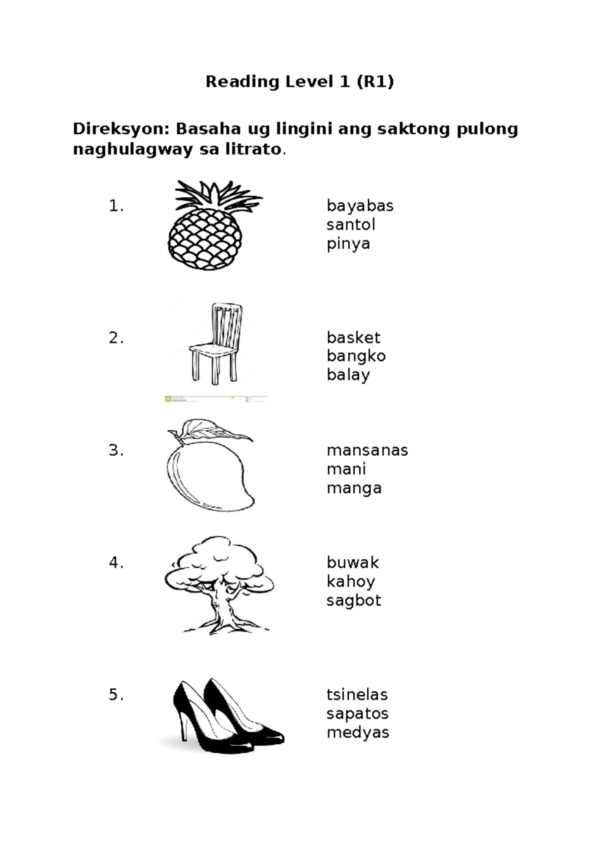 Reading Level 1 (R1) Assessment: Picture Descriptions and Tasks - Studocu