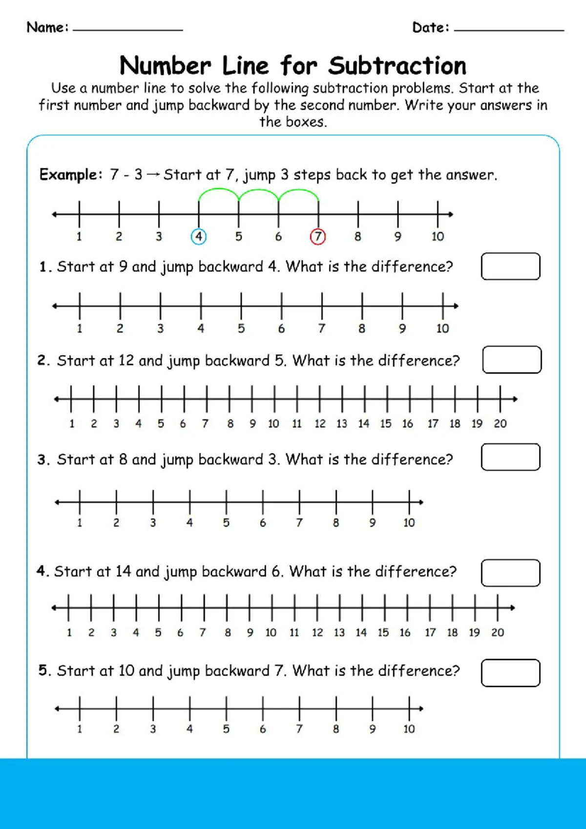 Find the Missing Number in Subtraction - 1st Grade Worksheet - Name ...