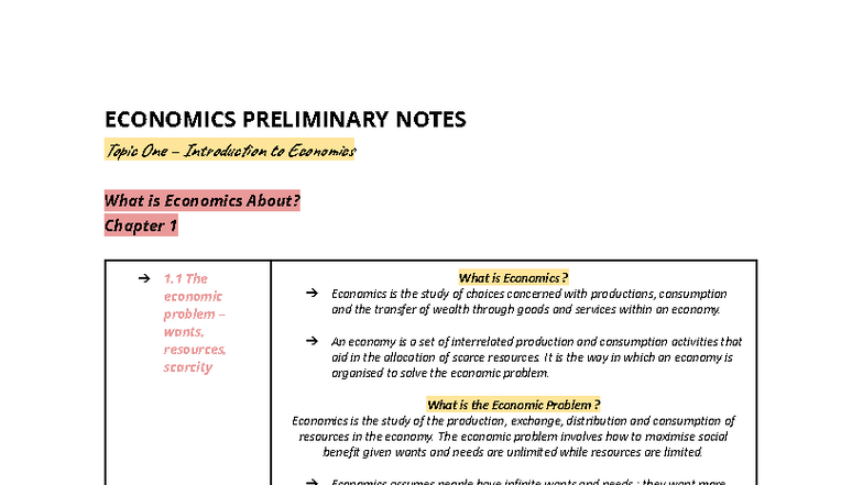 ECON 101: Preliminary Notes on Introduction to Economics - Studocu