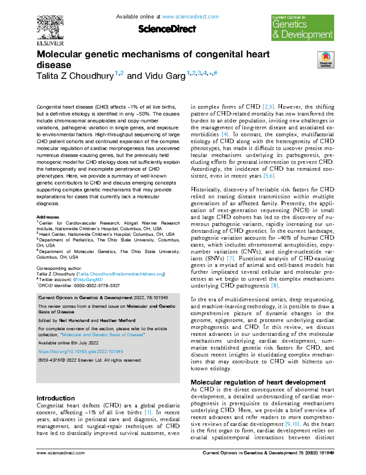 Molecular Genetic Mechanisms of Congenital Heart Disease (CHD) - 2022 ...