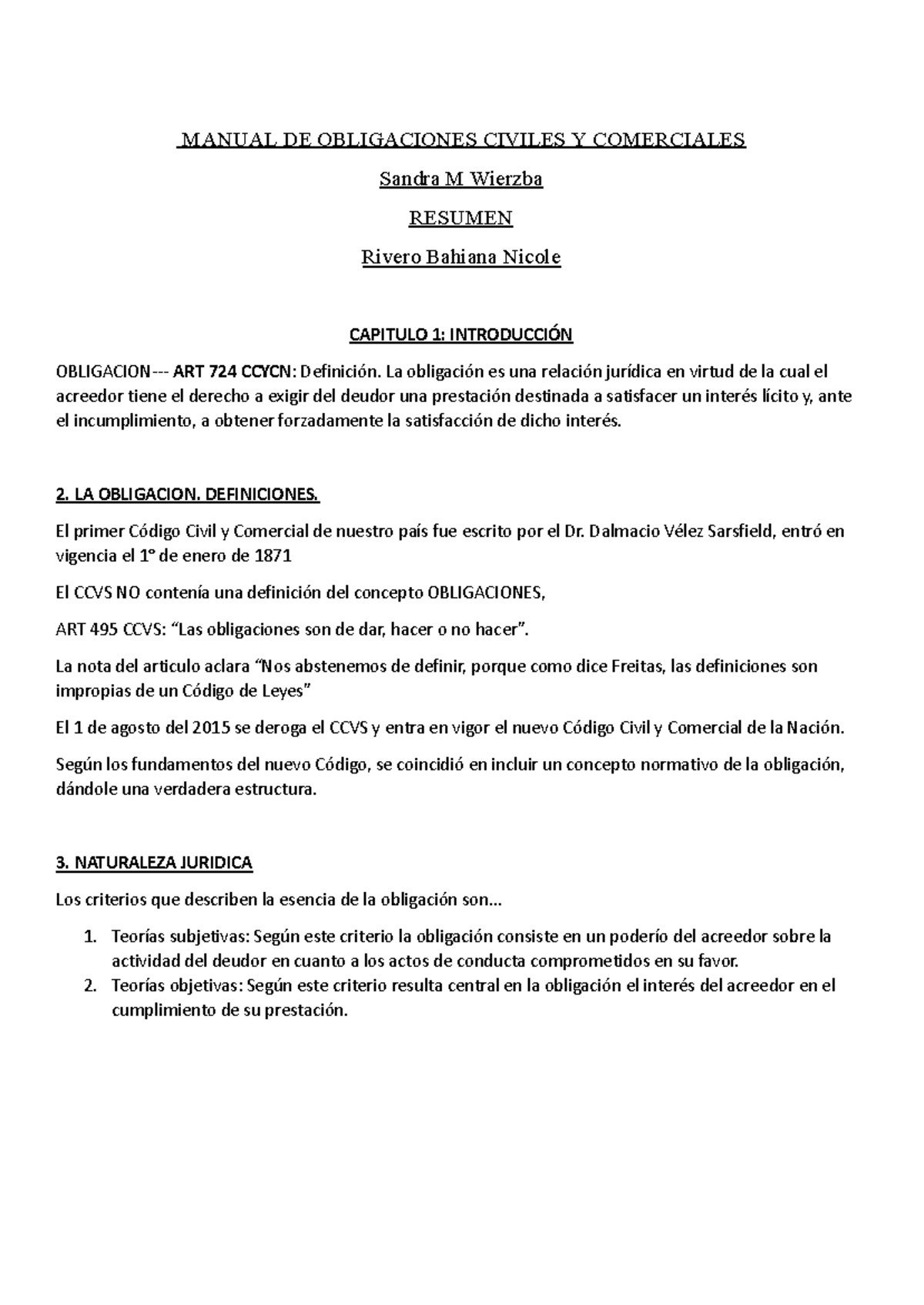 Resumen de Obligaciones Civiles y Comerciales - Wierzba - Document Preview