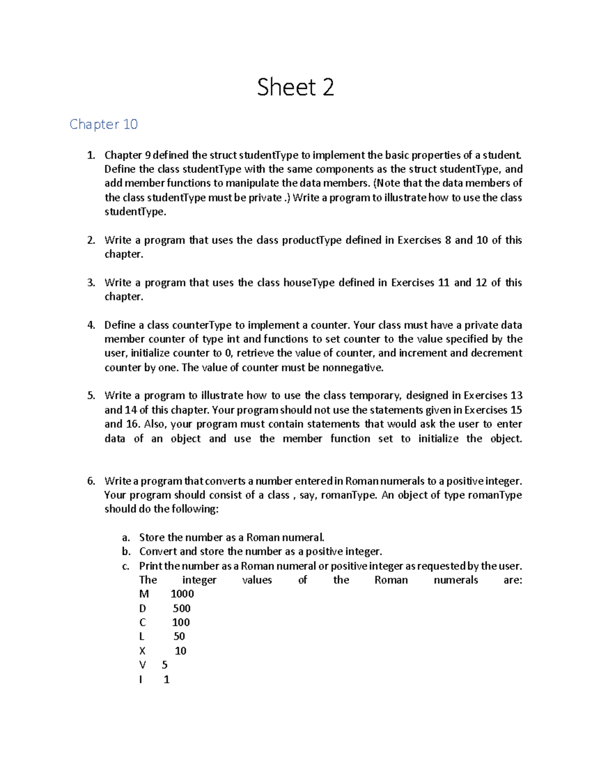 OOP C++ Sheet 2: Class Definitions and Program Examples - Studocu