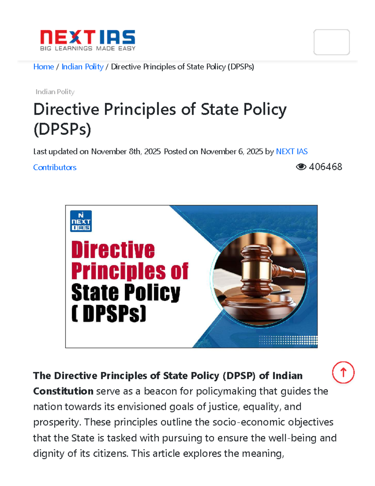 Indian Polity: Directive Principles of State Policy (DPSPs) Overview ...