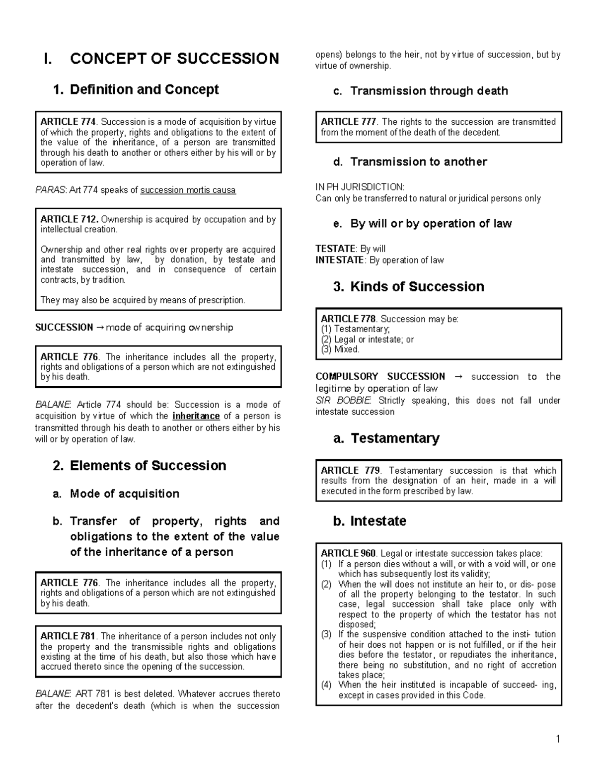 Succession Notes (Course Code: 476653931) - Key Concepts and Articles ...