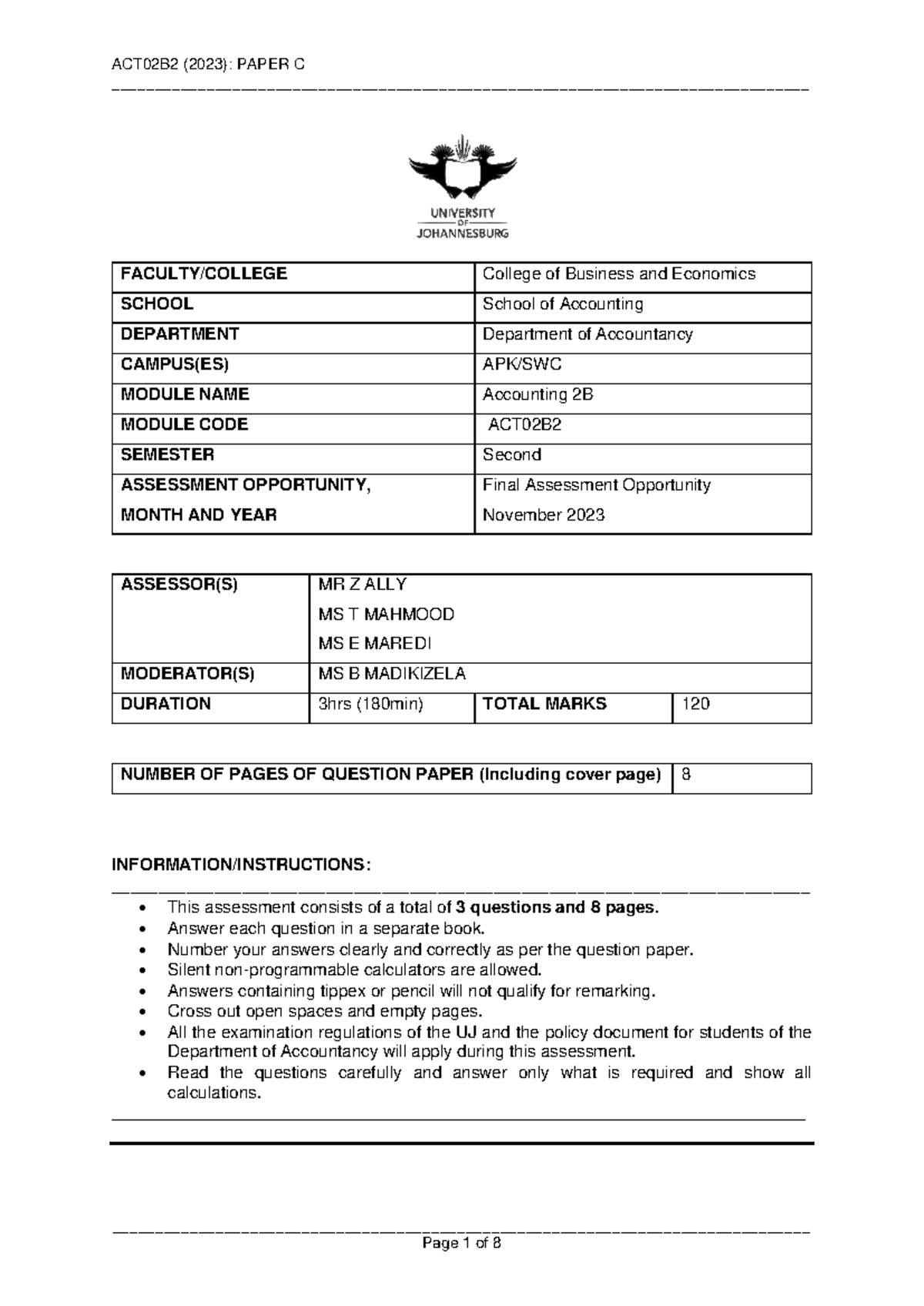 ACT02B2-FINAL - Comprehensive Practice Material for Accounting 2B Exam ...
