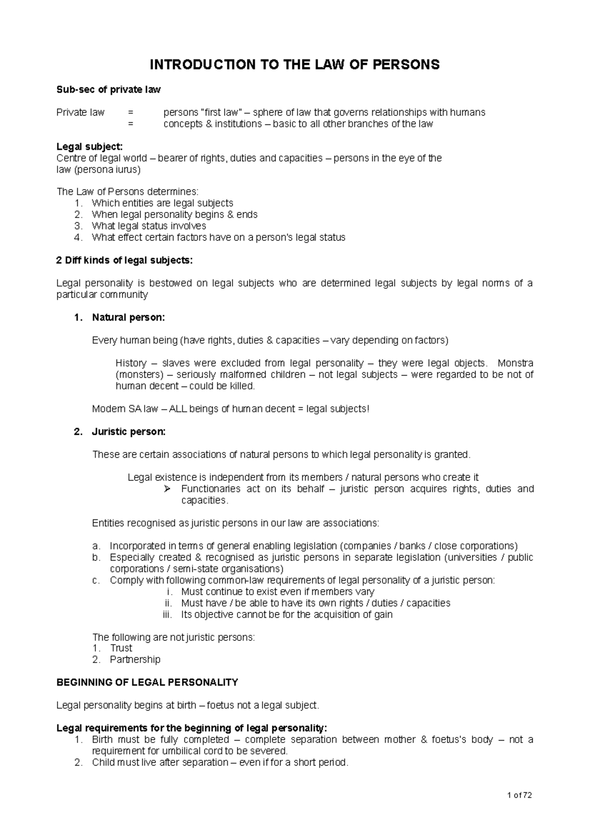 PVL1501 Final Exam Notes on Law of Persons: Key Cases & Concepts - Studocu