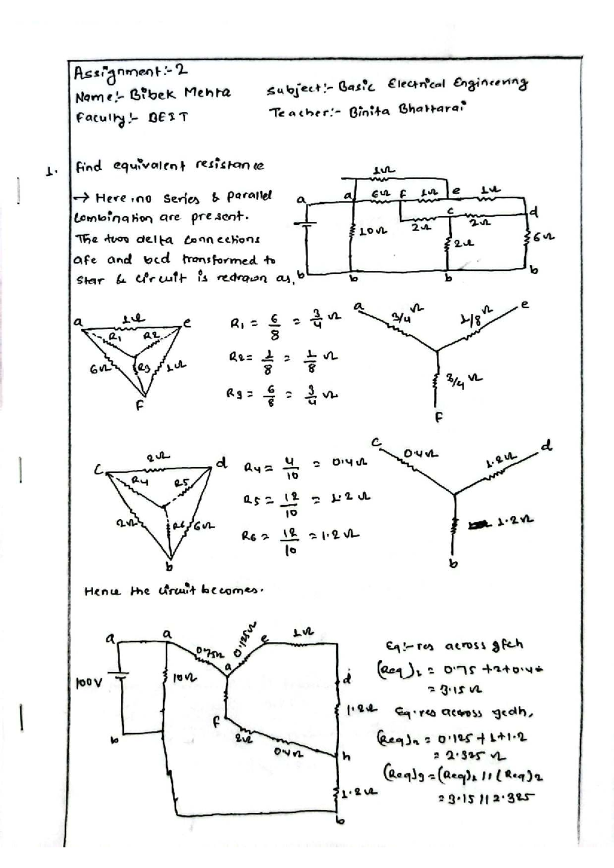 BEE 1: Assignment on Equivalent Resistance and Circuit Analysis - Studocu