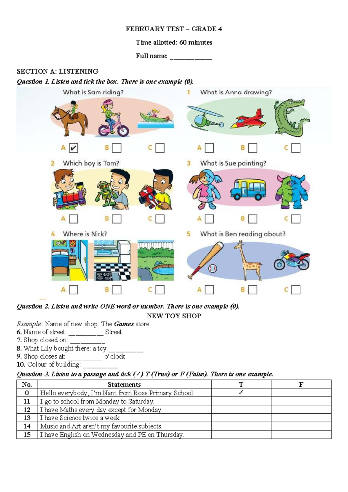 February Test - Grade 4 Listening & Phonetics Exam 2024 - Studocu