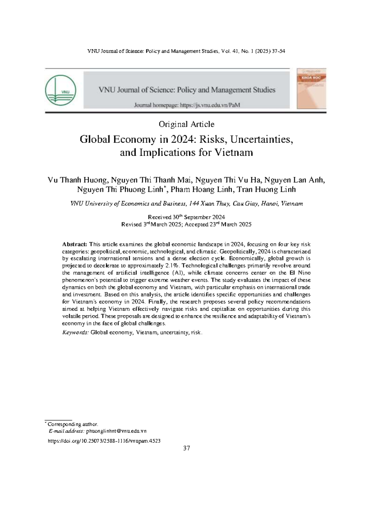 VNU Journal of Science: Policy & Management Studies, Vol. 41, No. 1 ...