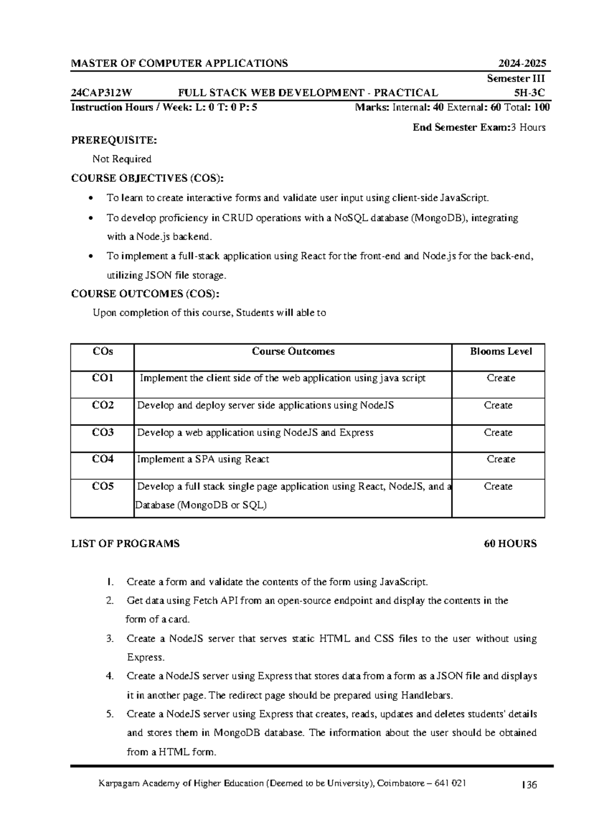 MCA 24CAP312W Full Stack Web Development Practical Notes - Studocu
