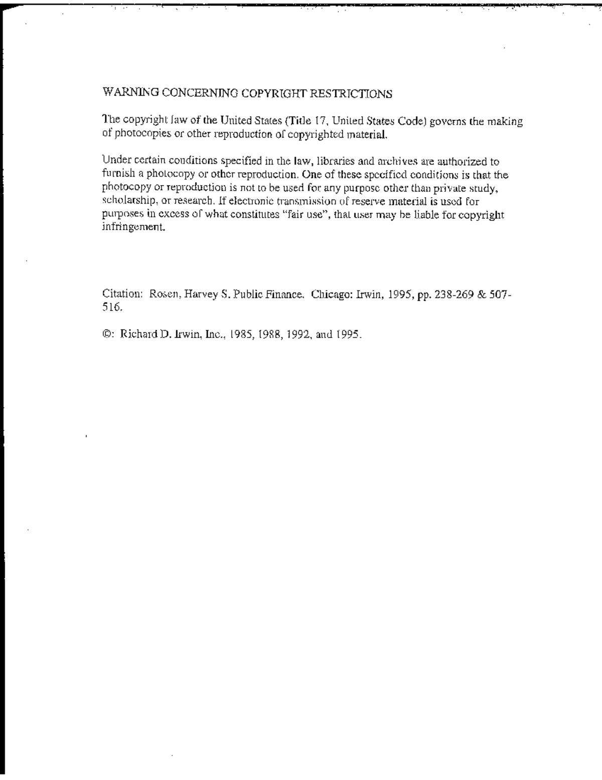 Finance - WARNING CONCERNING COPYRIGHT RESTRICTIONS The copyright law ...