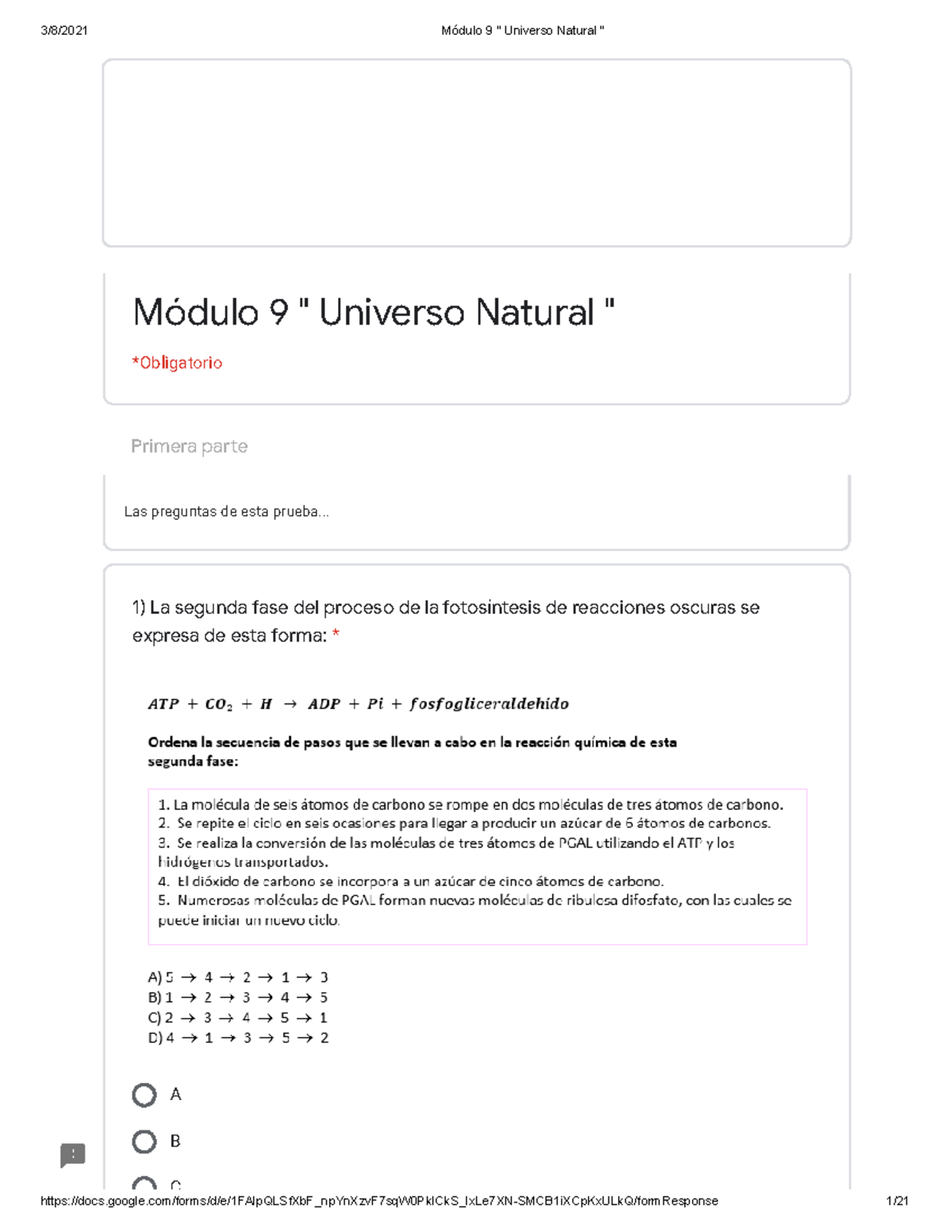 Módulo 9 Universo Natural: Preguntas y Respuestas de la Prueba - Studocu