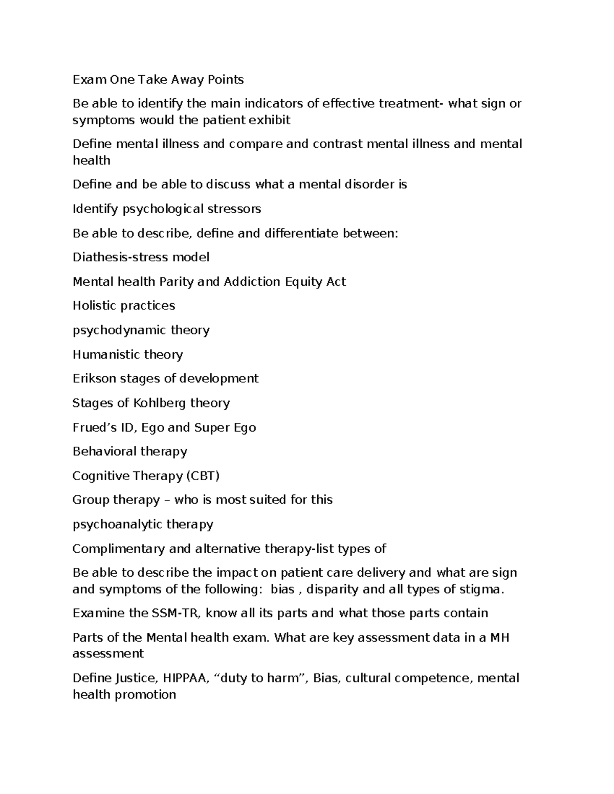 Mental Health Exam Study Notes - Key Concepts and Theories - Exam One ...