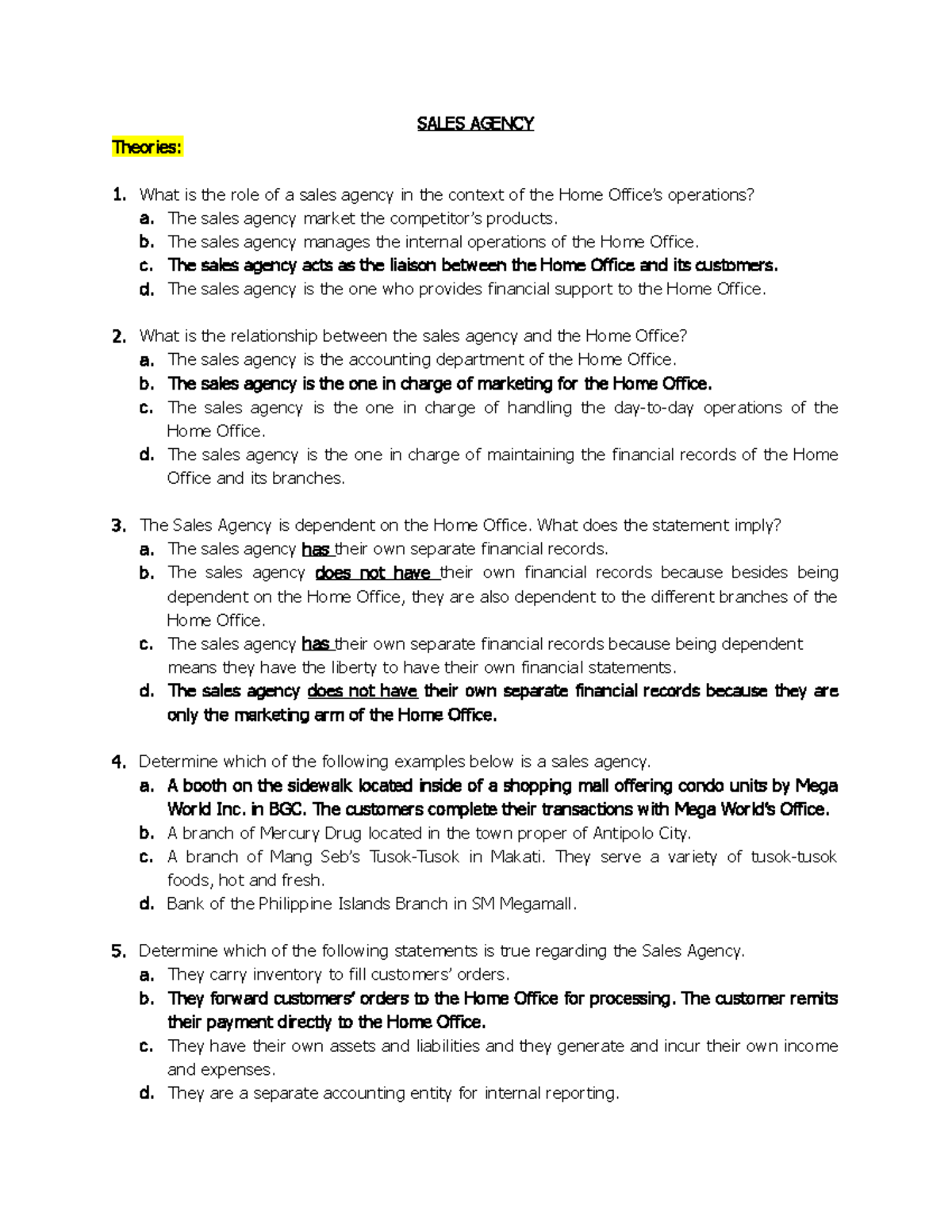BSAC01 HOBA - Sales Agency Theories and Fundamental Problems - Document Preview
