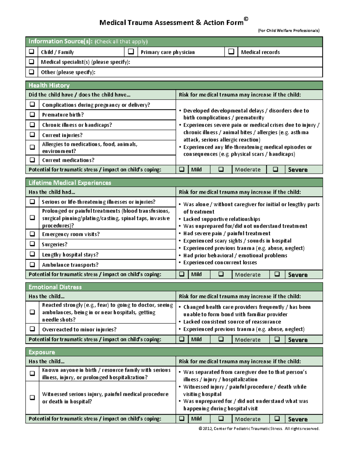Med Trauma Assessment Form CW: Child Welfare Professionals Guide - Studocu