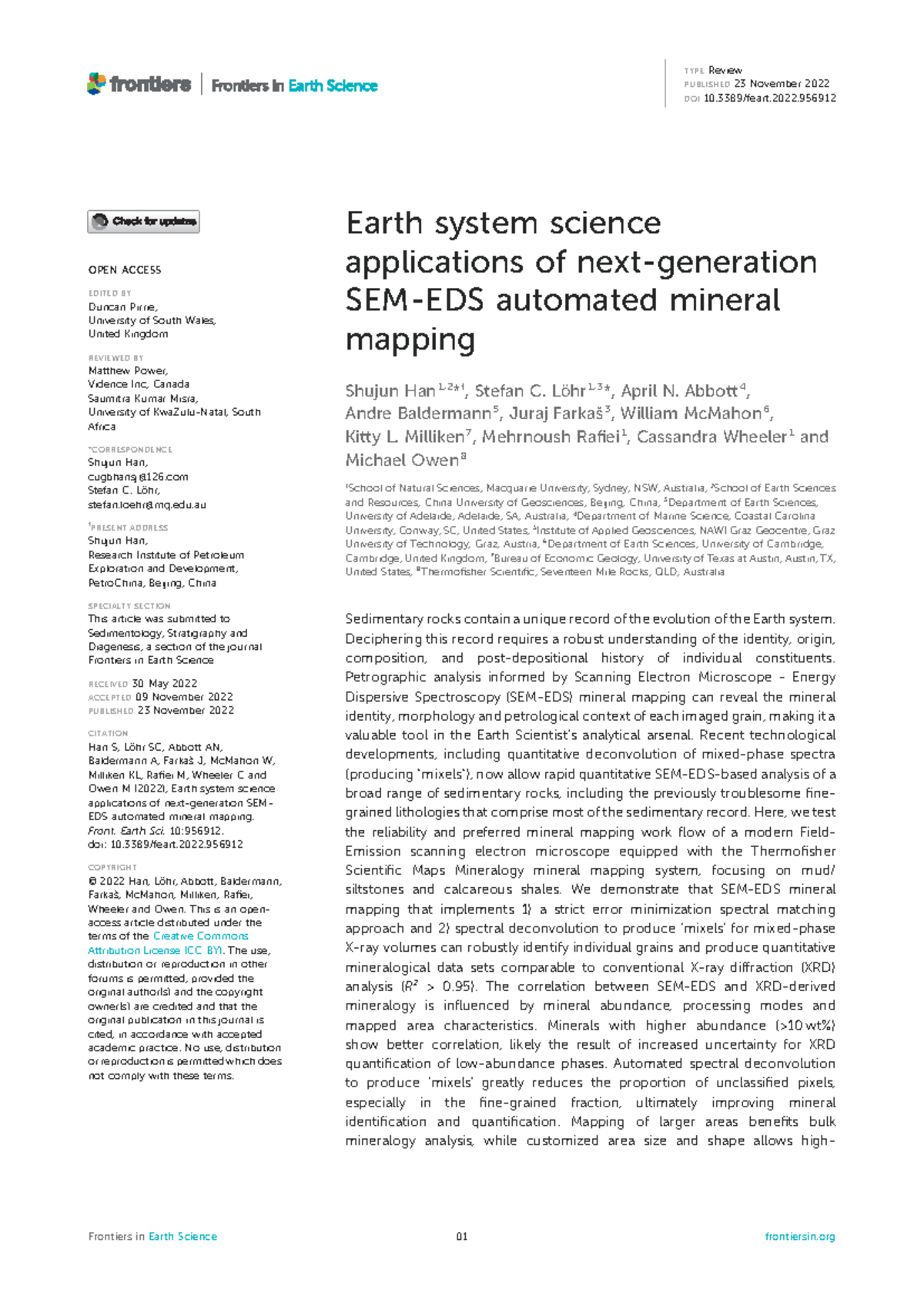 Earth System Science Applications of SEM-EDS Automated Mineral Mapping ...