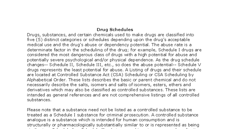 Drug Schedules Overview: Classification of Controlled Substances - Studocu