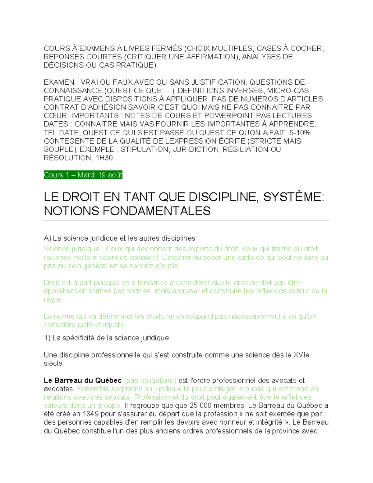 COURS 1-4 : NOTES D'INTRODUCTION AU DROIT - EXAMEN FINAL - Studocu