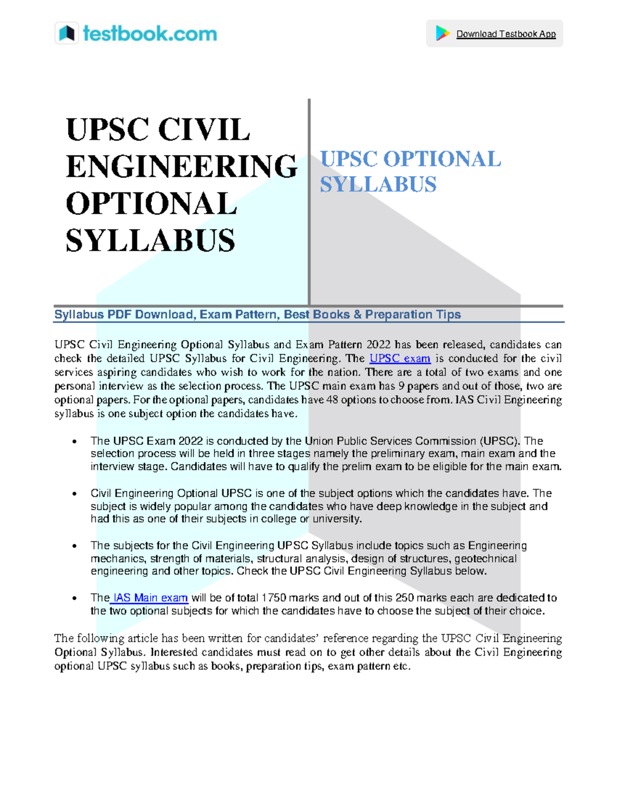 UPSC Civil Engineering Optional Syllabus & Exam Pattern 2022 Guide ...