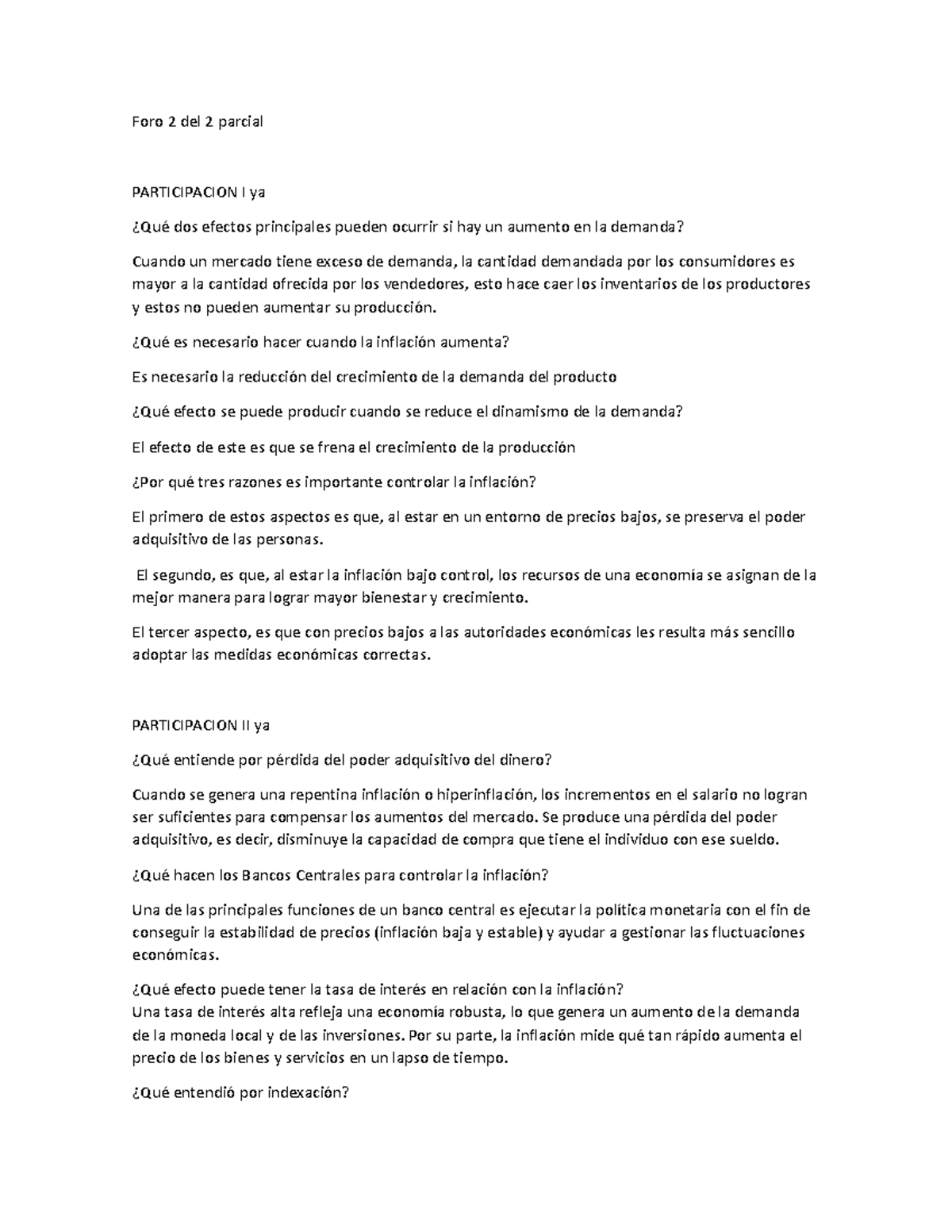 Foro 2 del 2 Parcial - Análisis de la Inflación y sus Efectos - Studocu