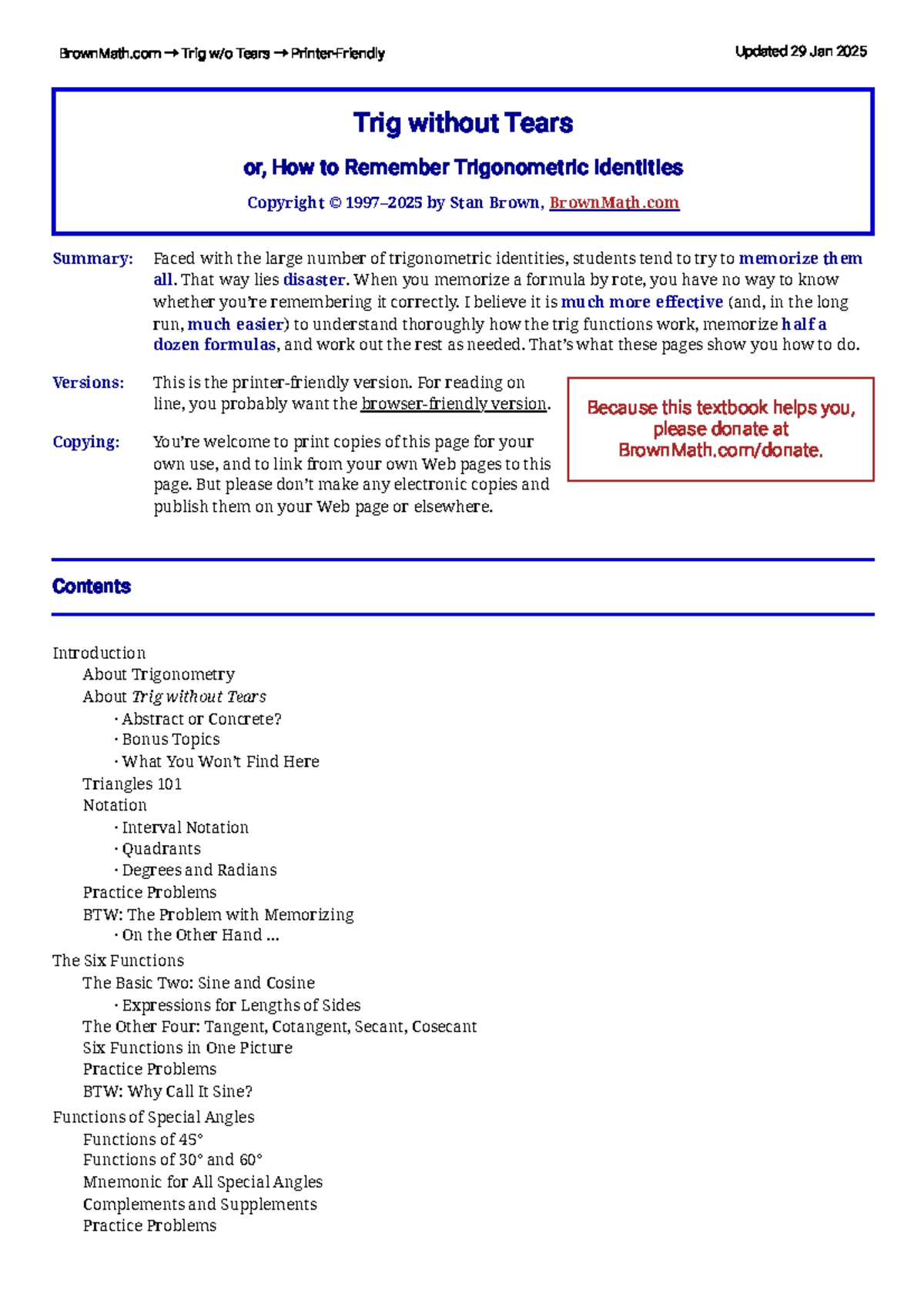 Trig without Tears: Understanding Trigonometric Identities (MATH 101 ...