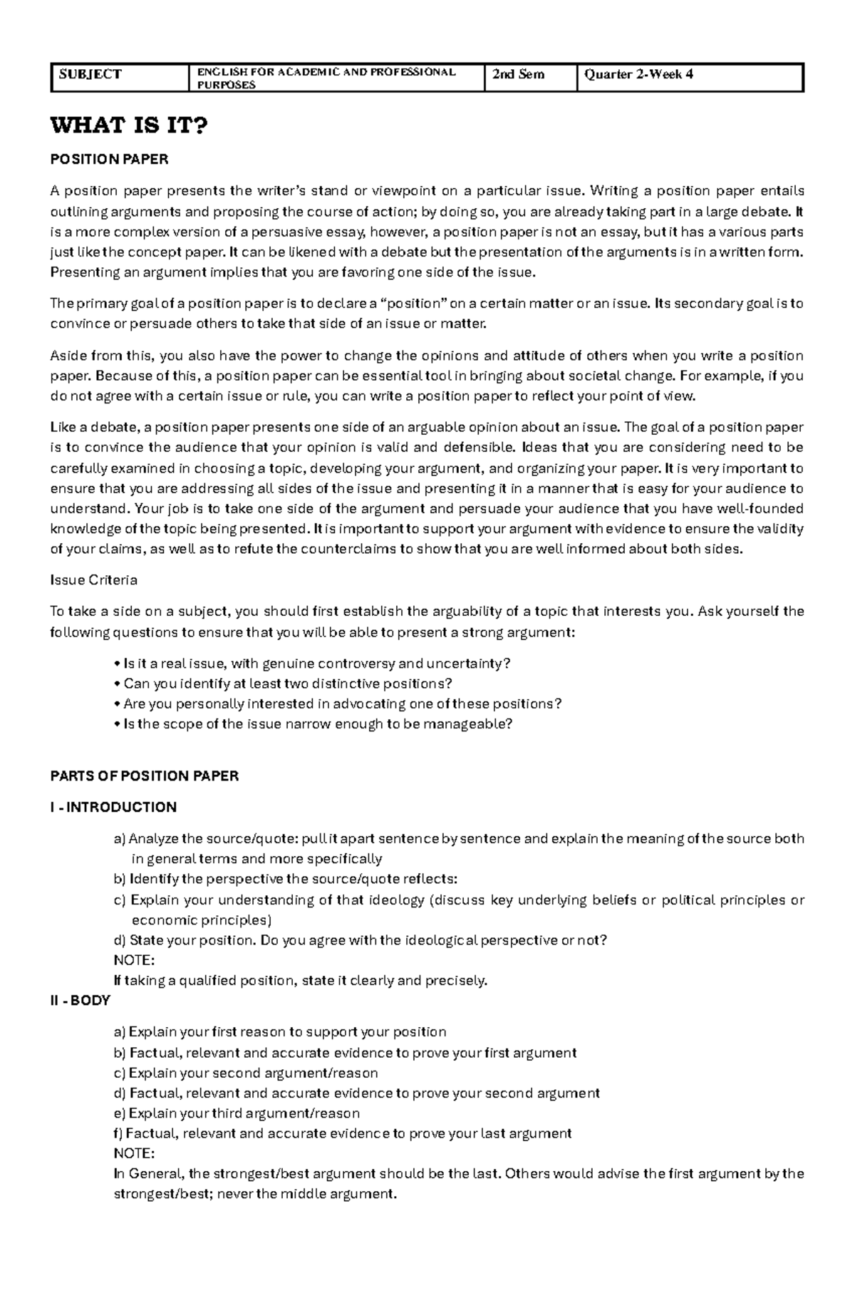 Position Paper Guidelines for English for Academic and Professional ...