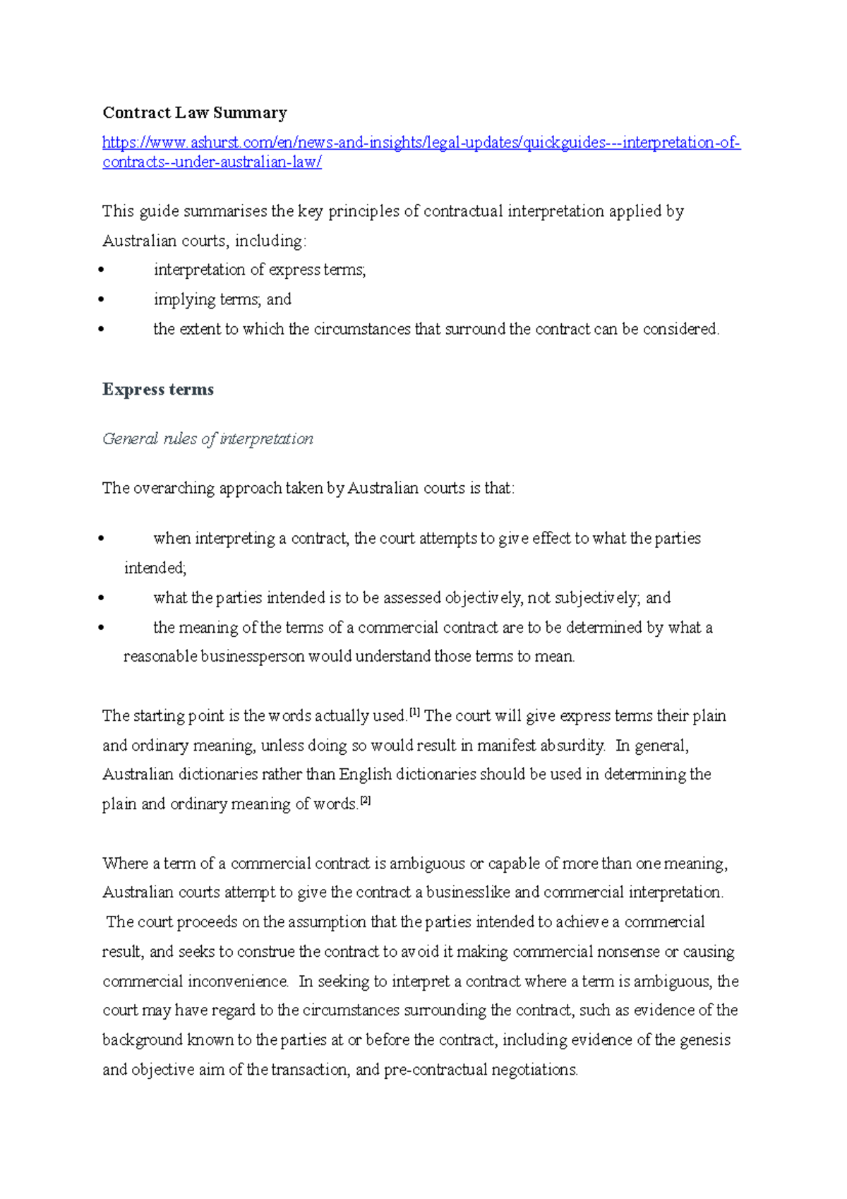 Contract Law Summary: Key Principles of Contractual Interpretation ...