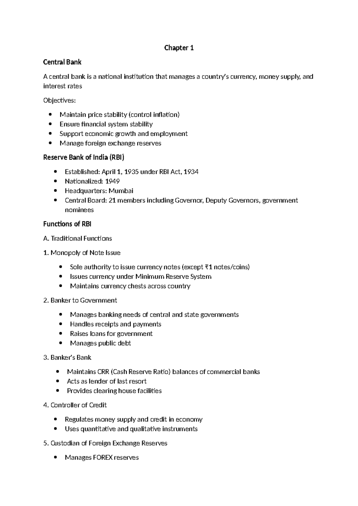 Banking Unit 1: Overview of Central Bank Functions and Policies - Studocu