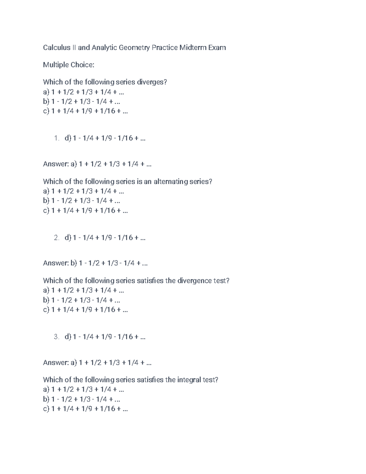 MA 162 Calculus II & Analytic Geometry Practice Midterm Exam - Studocu