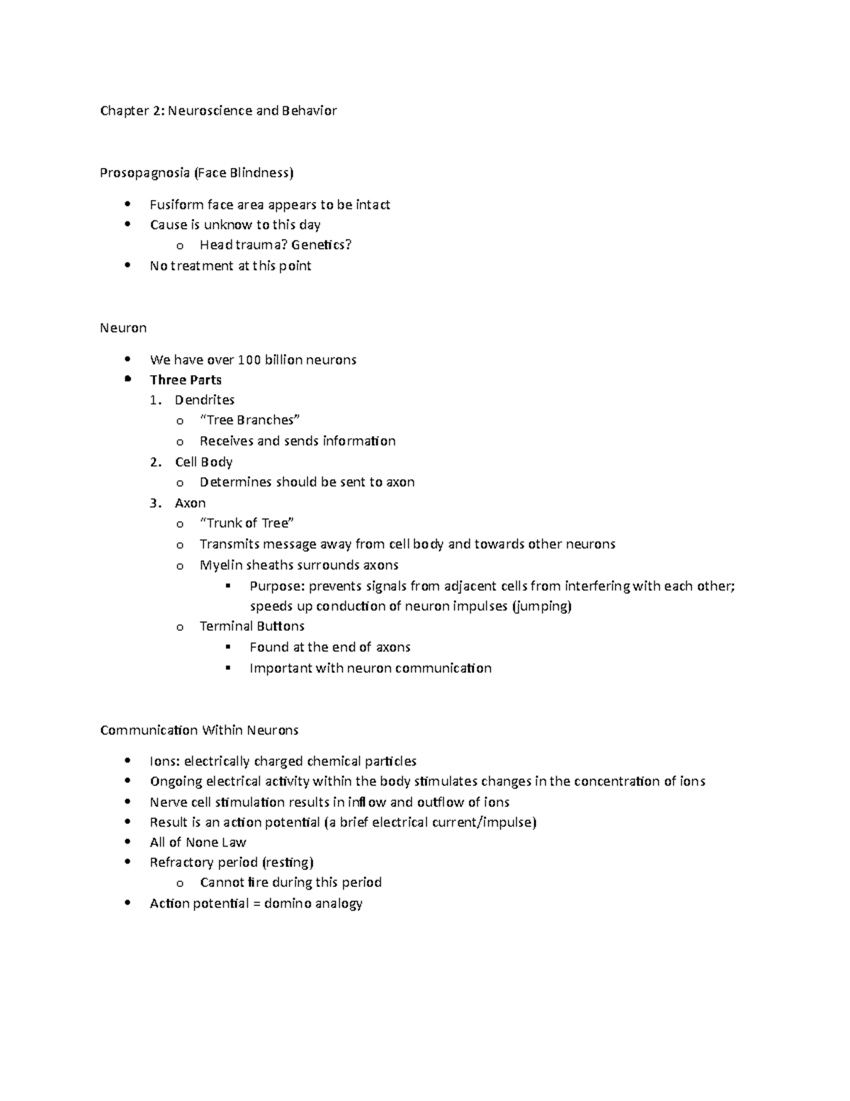 PSY 101 Chapter 2 Notes: Neuroscience & Behavior Basics - Studocu