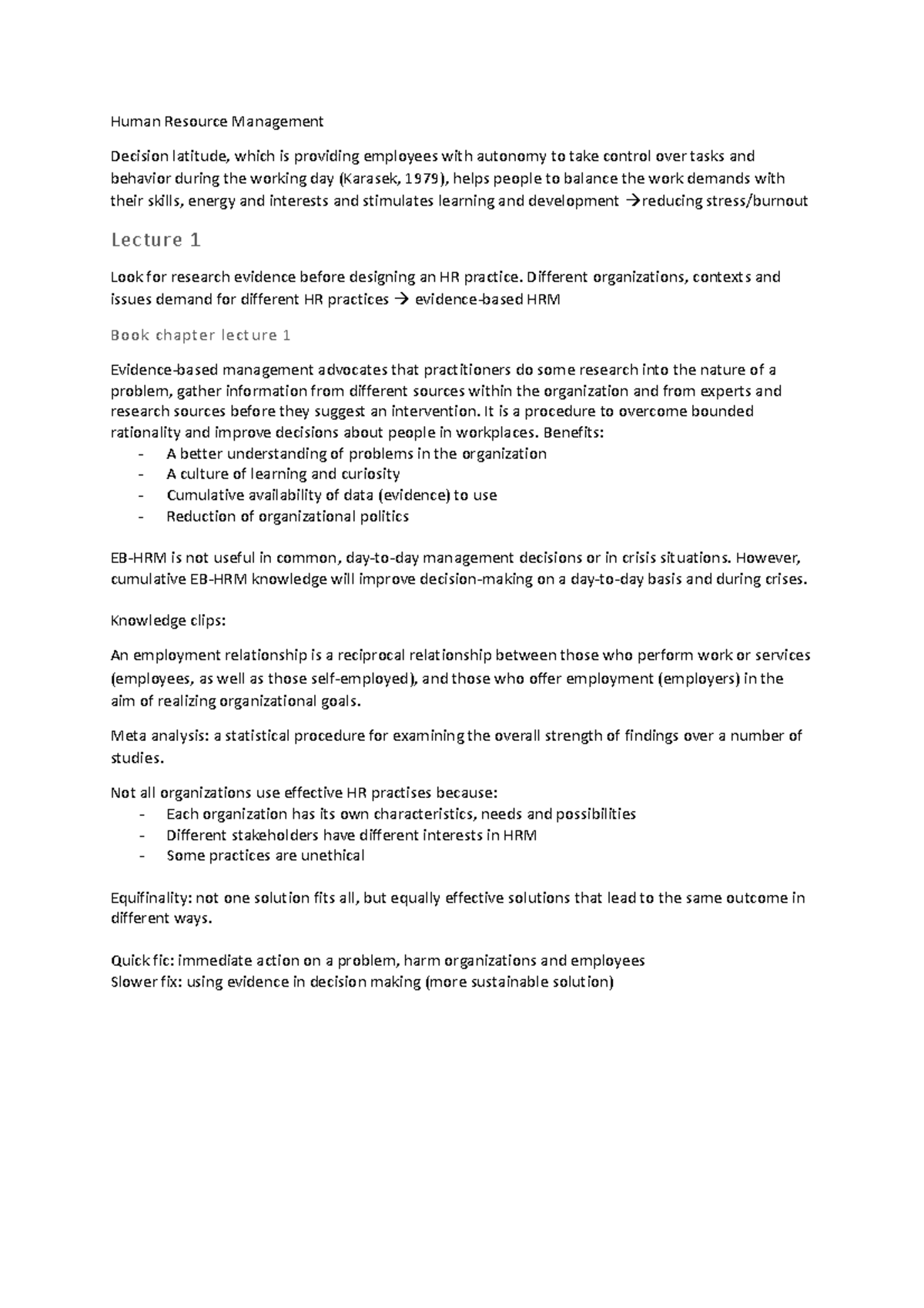 HRM102: Lecture Summary on Evidence-Based Practices and Change ...