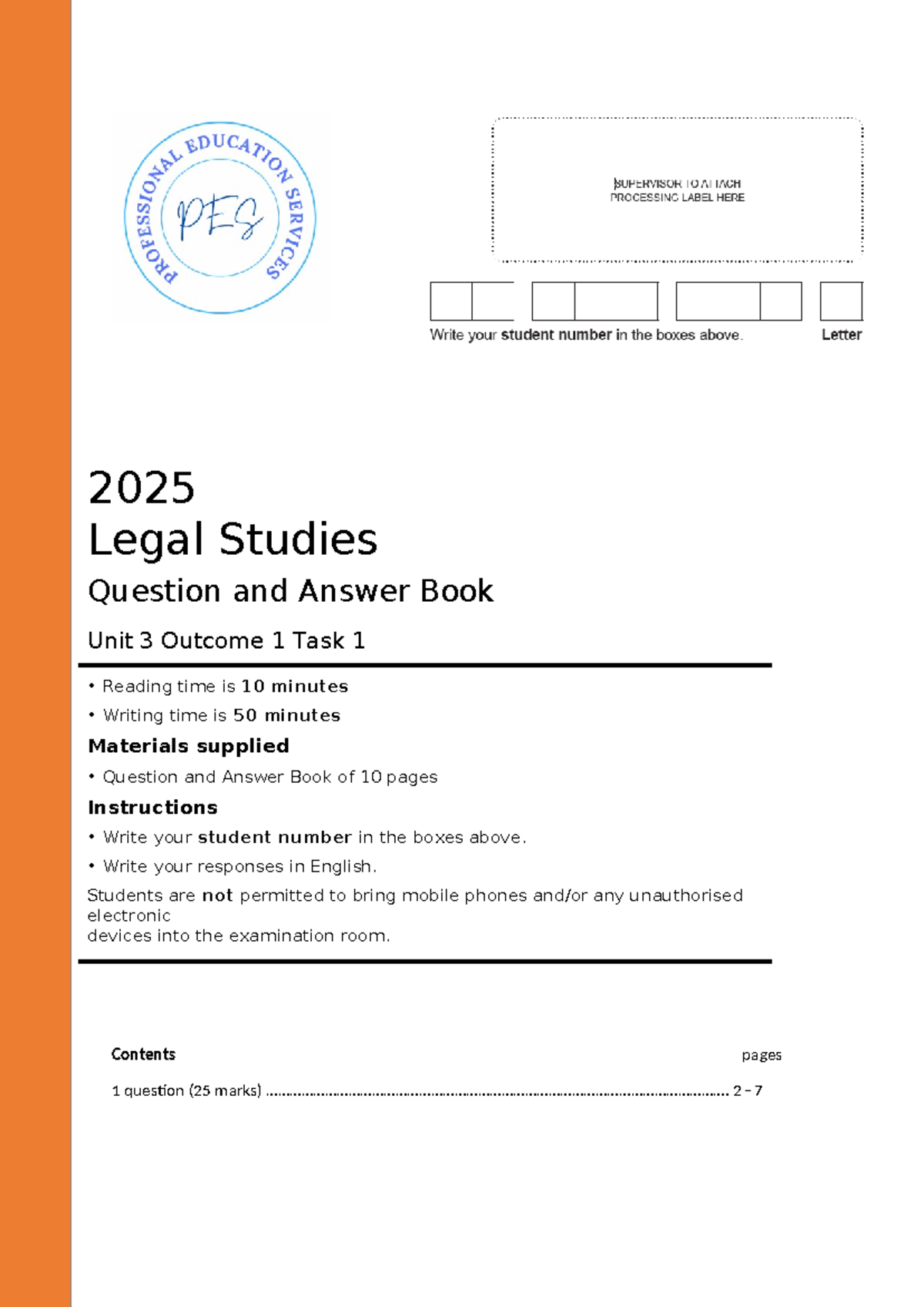 PES 2025 Legal Studies Unit 3 Outcome 1 Task 1 Q&A Booklet (Final ...