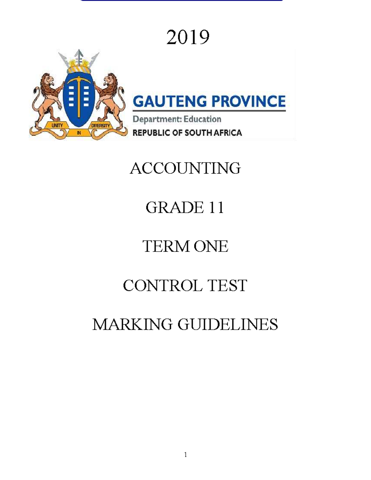 2019 ACCOUNTING GRADE 11 TERM 1 CONTROL TEST MEMO - Studocu