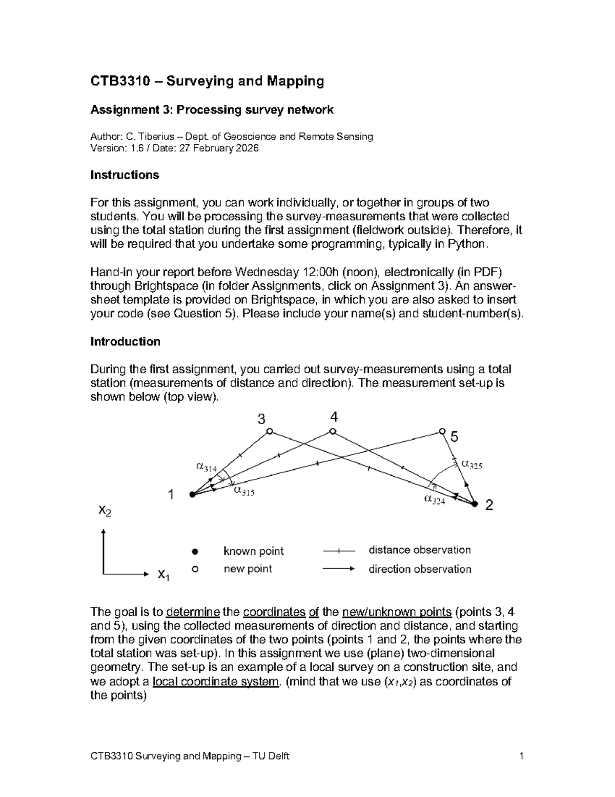 CTB3310 Surveying and Mapping Assignment 3: Survey Network Processing ...
