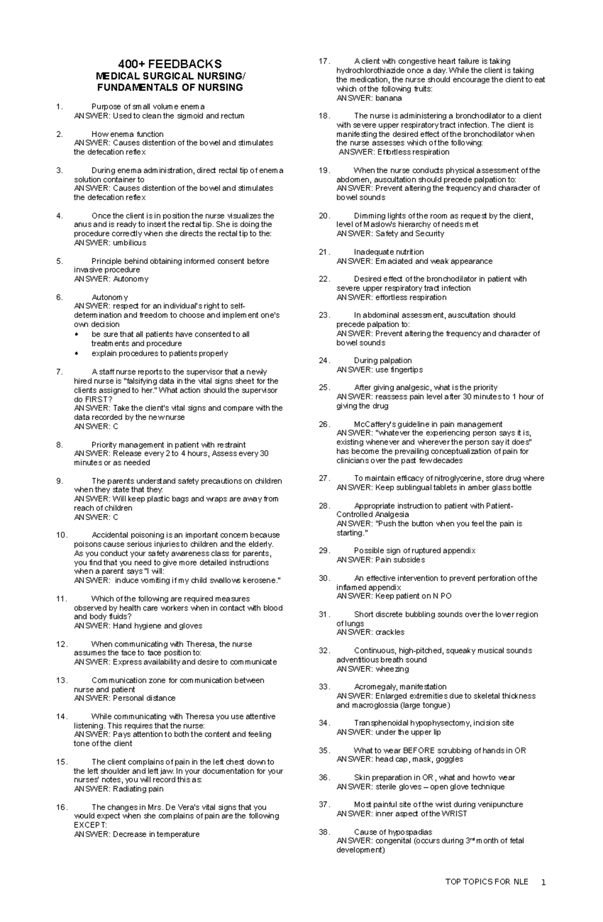 Toaz - MEDICAL AND SURGICAL NURSING NOTES - 400+ FEEDBACKS MEDICAL ...