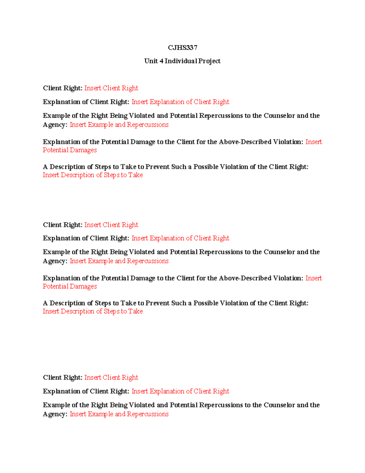 CJHS337 Unit 4 Individual Project on Client Rights Violations - Studocu