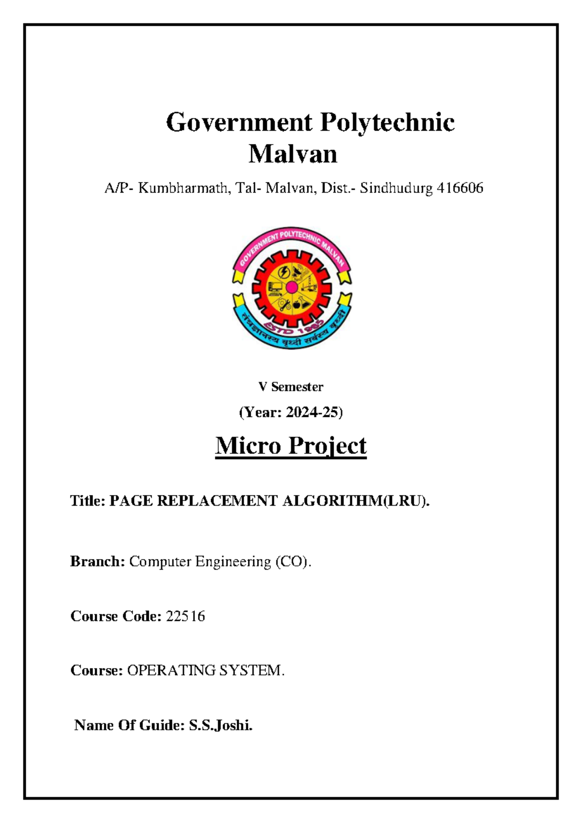 micro project of operating System - Government Polytechnic Malvan A/P ...