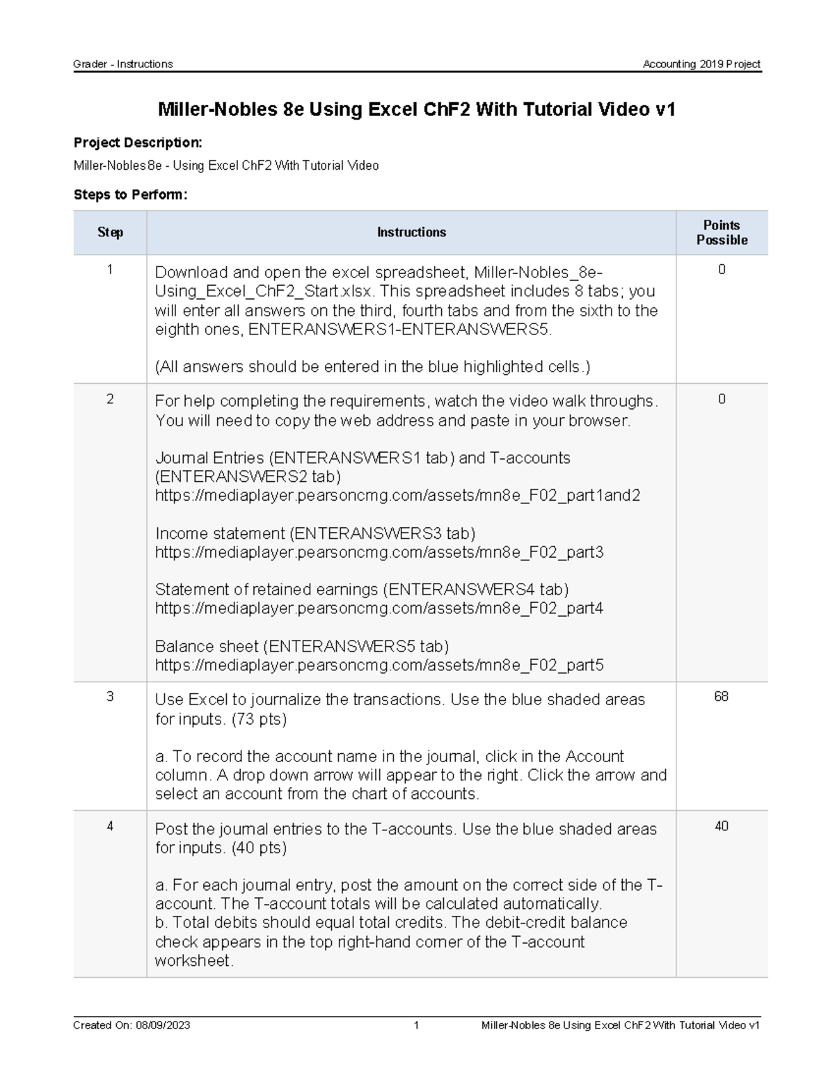 Miller-Nobles 8e Accounting Project Instructions with Excel Tutorial ...