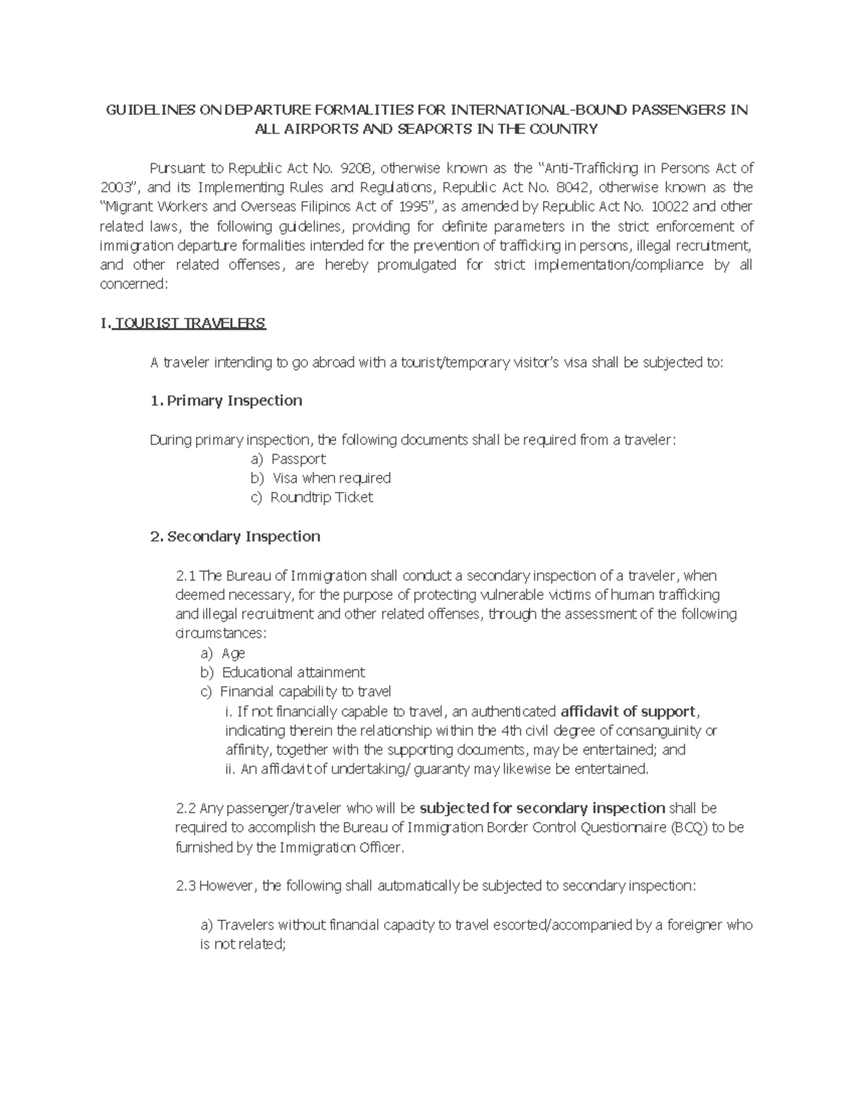 Guidelines on Departure Formalities for International-Bound Passengers ...
