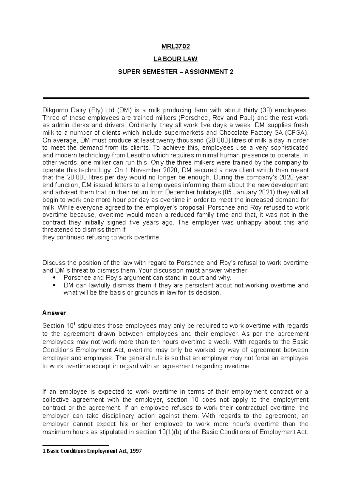 MRL3702 Assignment 2 2021 - MRL LABOUR LAW SUPER SEMESTER – ASSIGNMENT ...