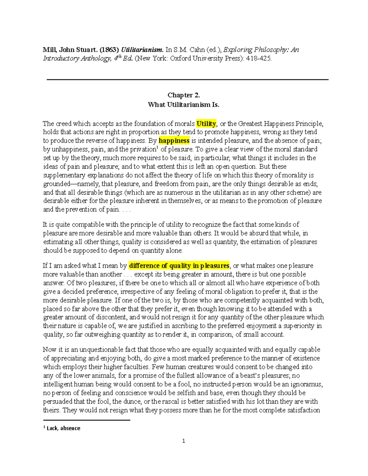 (1031) Chapter 2 Analysis of Mill's Utilitarianism Principles - Studocu
