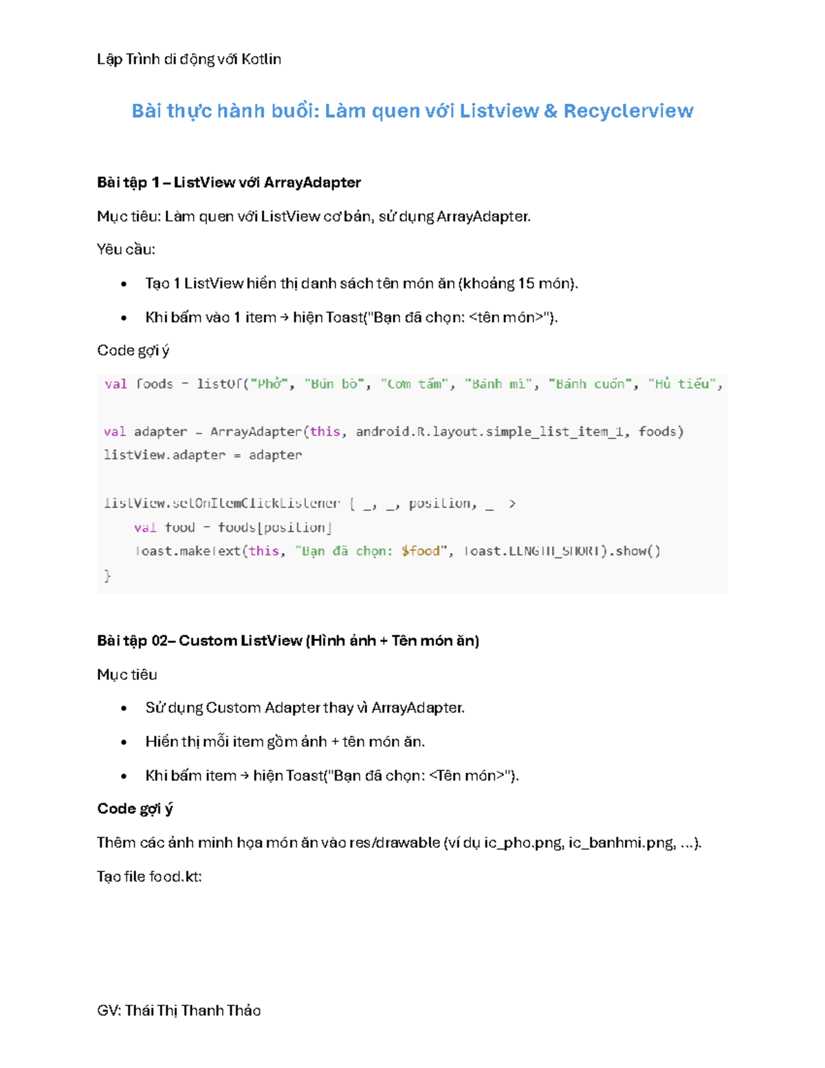 Lập Trình Di Động Với Kotlin - Lab 3: Thực Hành ListView & RecyclerView ...