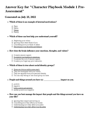 Answer Key - Character Playbook Module 1 Pre-Assessment - Answer 