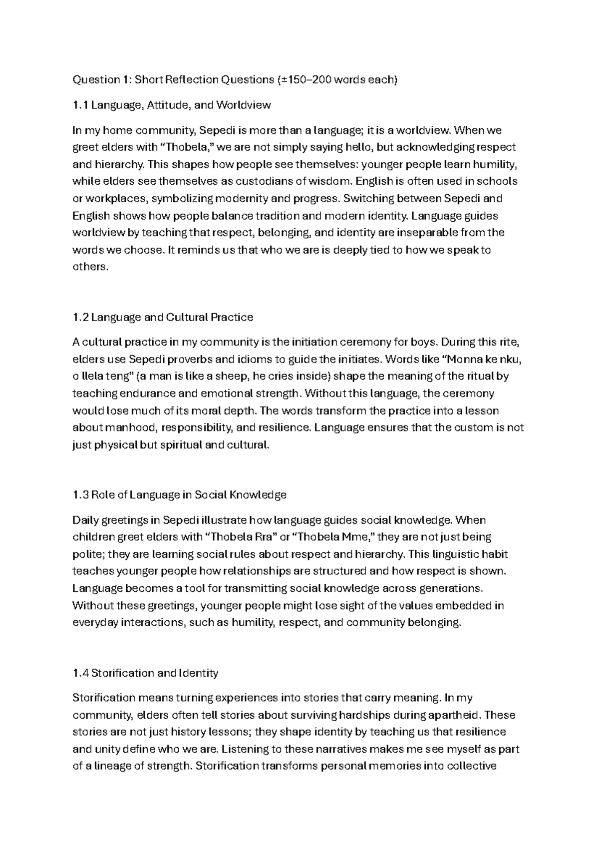 Language, Attitude, and Worldview: Reflection Questions (SDWEFGDJFKL ...