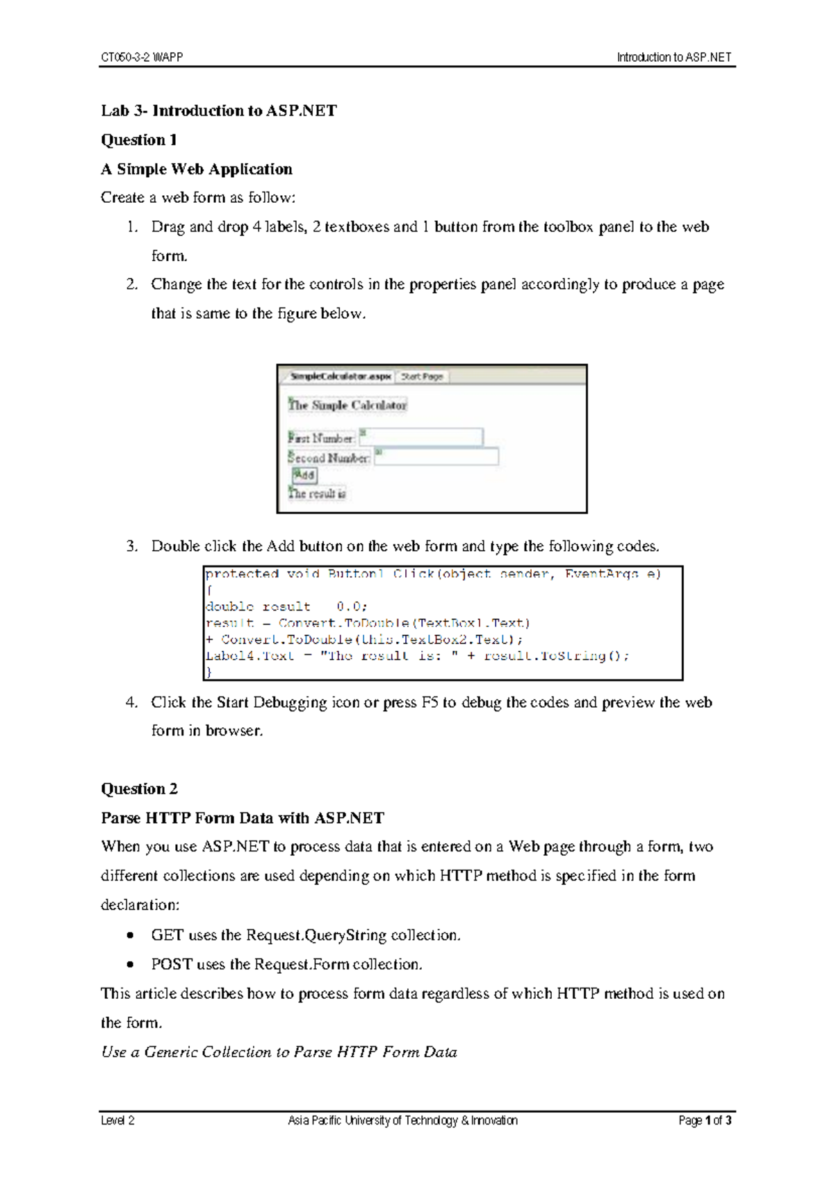 Lab03 - lab - CT050- 3 - 2 WAPP Introduction to ASP Level 2 Asia ...