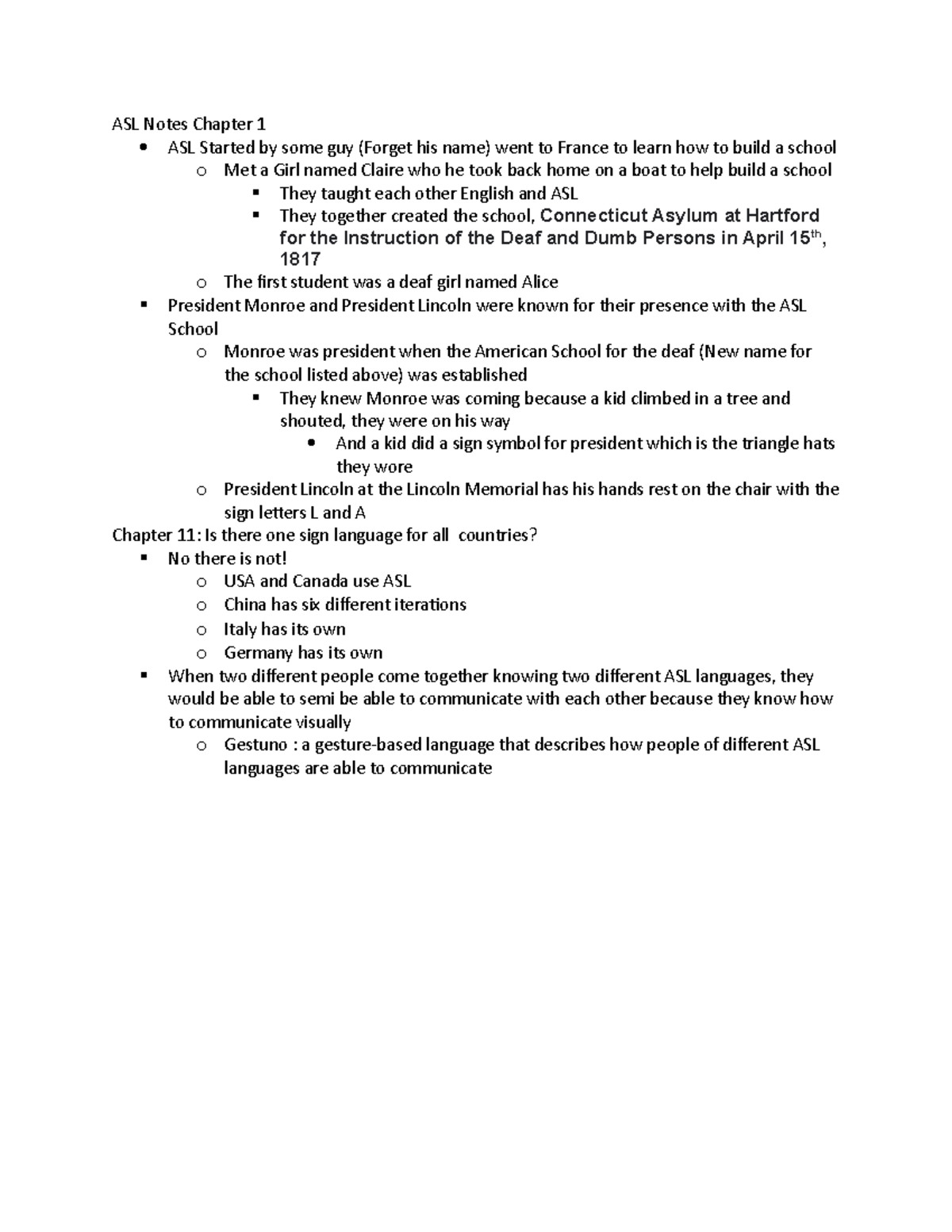 ASL 101: Chapter 1 & 11 Summary - For Hearing People Only Notes - Studocu