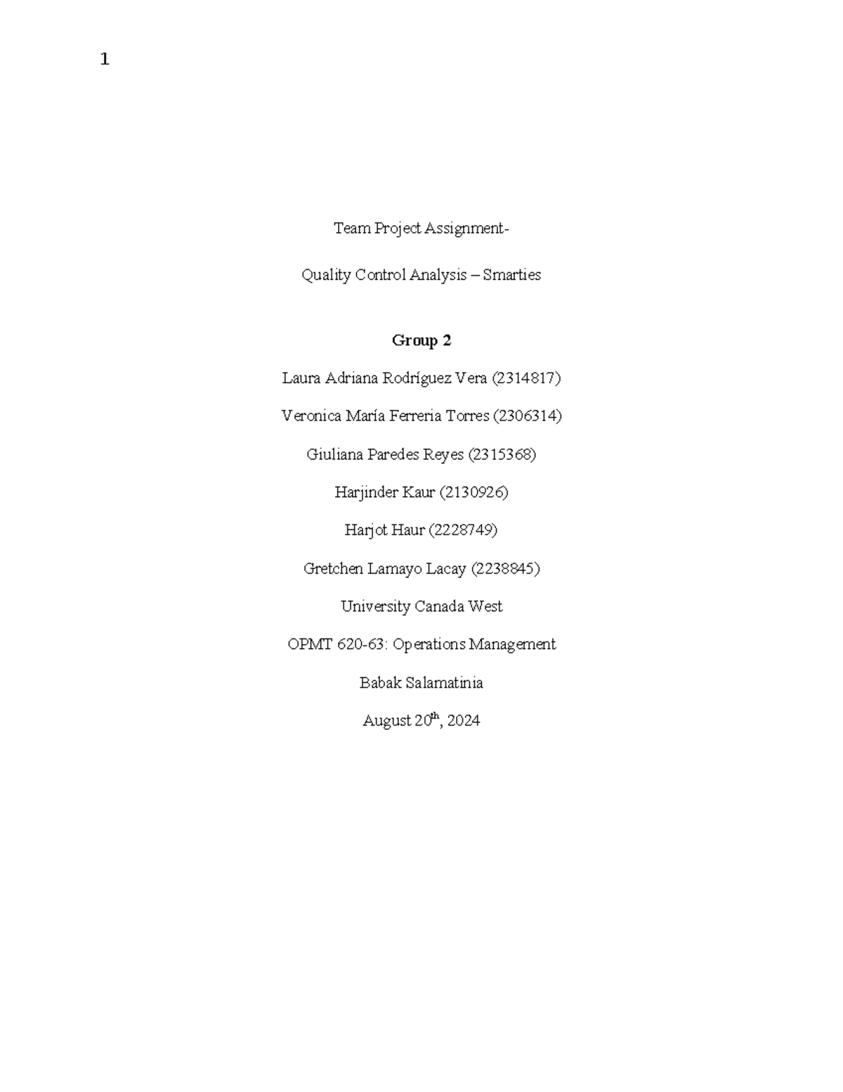 Smarties analysis Final Draft - Team Project Assignment- Quality ...