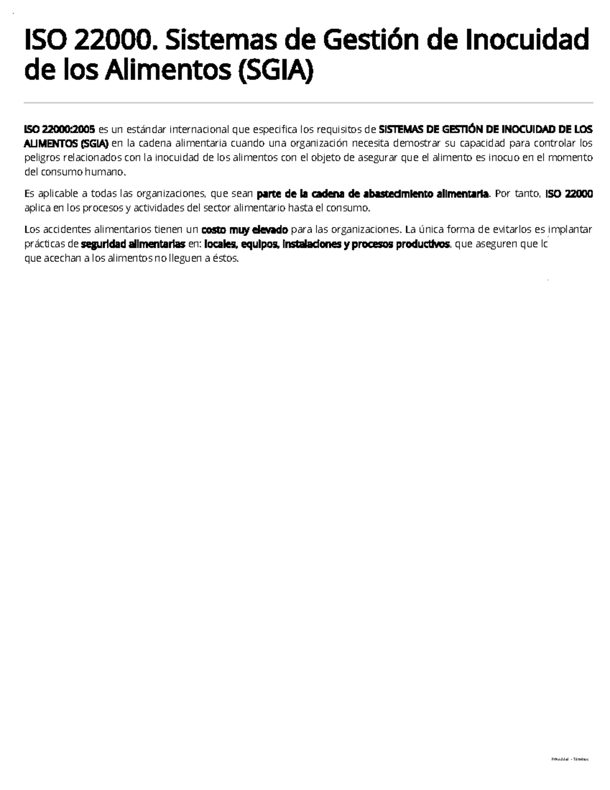ISO 22000: Sistemas de Gestión de Inocuidad de los Alimentos (SGIA ...
