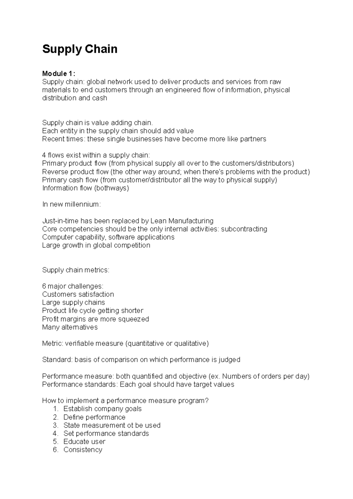 Supply Chain Concepts and Models - Comprehensive Course Notes - Studocu