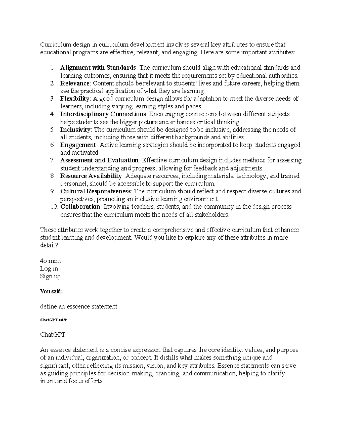 Curriculum - Here are some important attributes: 1. Alignment with ...